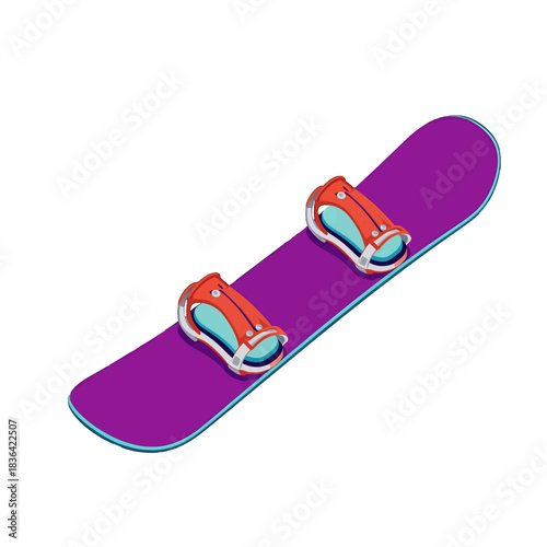 Purple Snowboard with Orange Bindings Vector Illustration