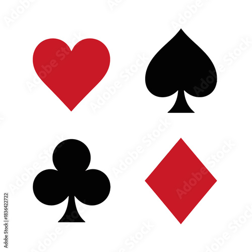 Red Playing Card Suit Symbols Vector Icons