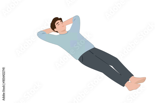 Relaxed Man Lying Down in Casual Clothes Vector Illustration