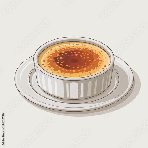A beautifully presented ramekin of creamy dessert with a caramelized top, suggesting a treat that celebrates culinary artistry and indulgence in every bite.