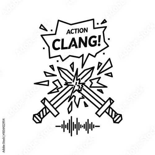 Action Clang! Swords Clashing Vector Illustration with Sound Effect