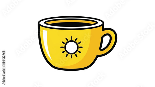 A Bright Yellow Coffee Cup with a Sun Symbol.