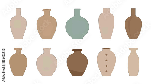 Set of Modern Flat Design Vases in Earth Tones