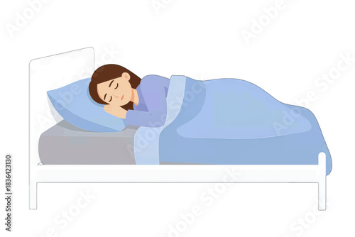 Sleeping Woman Lying in Bed Illustration