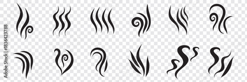 Smoke vector illustration. Smoke silhouette. Steam symbols. Smoking and steaming silhouettes