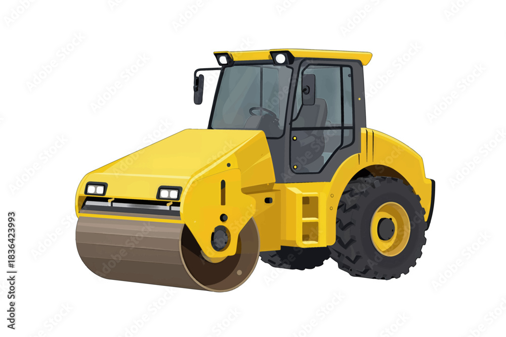 Naklejka premium Yellow Road Roller Construction Illustration