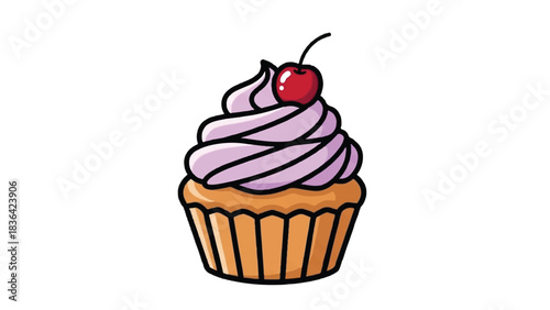 Delicious Cupcake with Cherry Topping - A Sweet Treat.