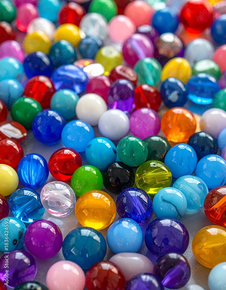Fototapeta premium A close-up shot of a vibrant assortment of colorful, translucent spheres, meticulously arranged, creating a visually rich display