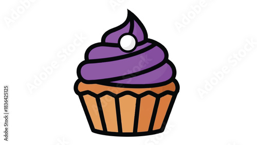 Delicious Purple Frosted Cupcake with White Pearl Topping.