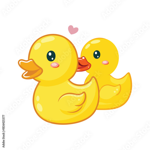 Two Yellow Rubber Ducks on White Background
