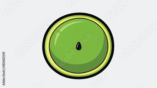 A simple cartoon illustration of a sliced avocado with a single seed.