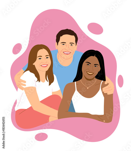 A cheerful portrait featuring three friends smiling happily together, showcasing the essence of friendship, warmth, and the joy of shared moments in life.