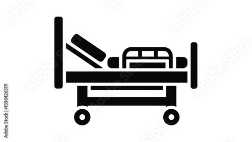 Black Silhouette of a Hospital Bed on White Background