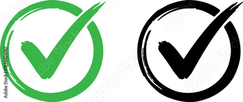 Green and black checkmarks inside hand drawn circles