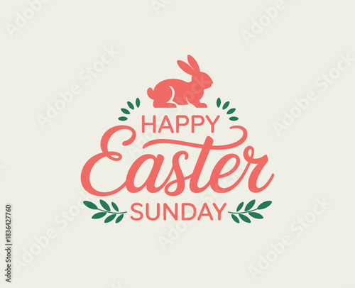 A vibrant and cheerful design celebrating Easter Sunday, featuring a playful bunny icon and festive text, perfect for holiday greetings and decorations.