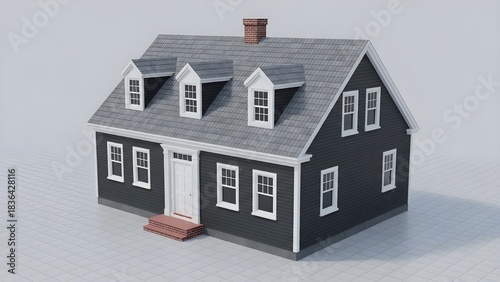 Architectural model of a traditional cape cod style house with dormer windows
