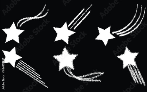 Fuzzy shooting star silhouettes, Abstract fuzzy comet stars, Bright fuzzy stars with trails