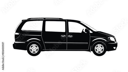Black Silhouette of a Minivan on White Background vehicle