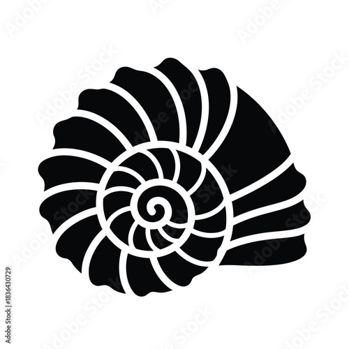 Black silhouette of a nautilus shell seashell spiral