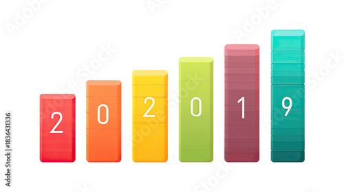 Colorful Bar Chart Showing Year-End Data Trends on Clean White Background for Business Analytics and Statistical Visualization