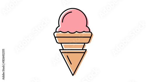 Delicious Strawberry Flavored Creamy Scoop Ice Cream Cone Refreshing Treat