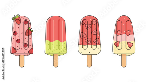 Colorful Ice Pops Featuring Fresh Strawberry Designs and Fruity Flavors