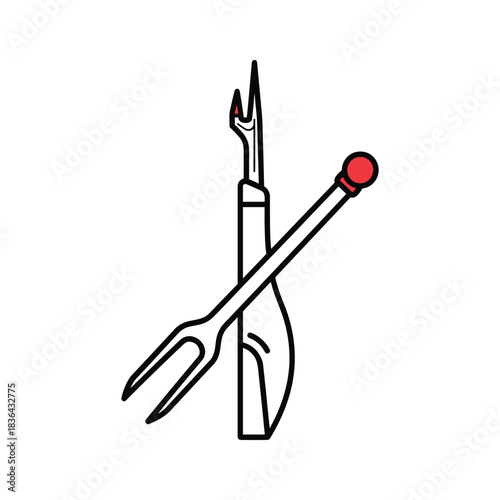 Sewing Tools: Seam Ripper and Point Turner Icon