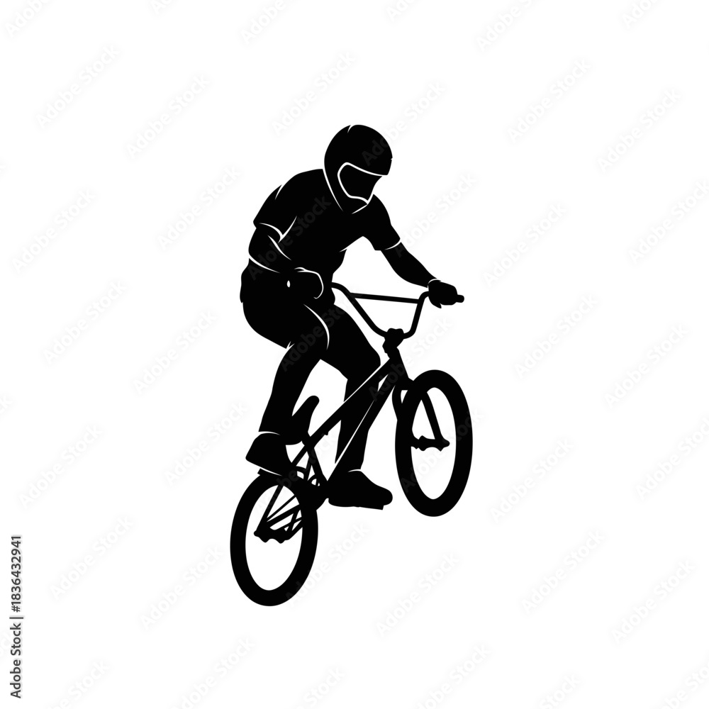 Fototapeta premium BMX Rider Jump Silhouette – Extreme Bicycle Stunt Action Vector