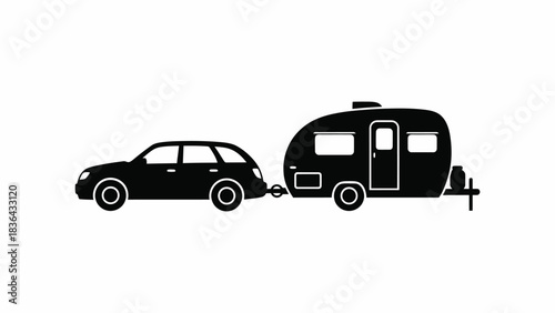 Car towing a caravan silhouette trailer vehicle