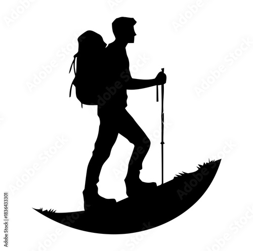 Hiking Explorer Silhouette – Trekking Adventure Mountain Backpack Vector