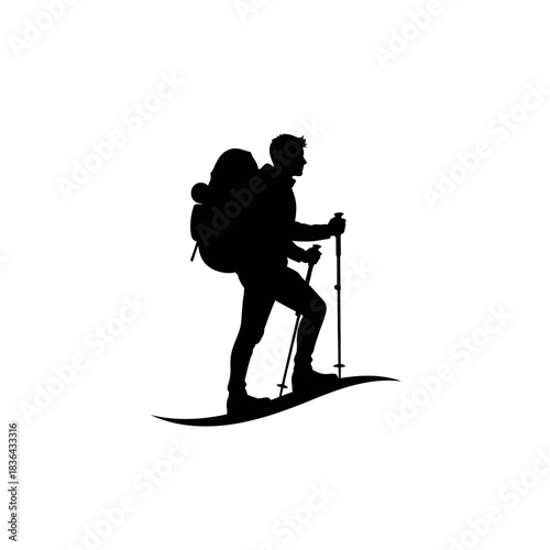 Hiking Explorer Silhouette – Trekking Adventure Mountain Backpack Vector