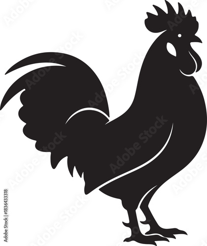Black silhouette of a rooster with a white eye and comb detail bird
