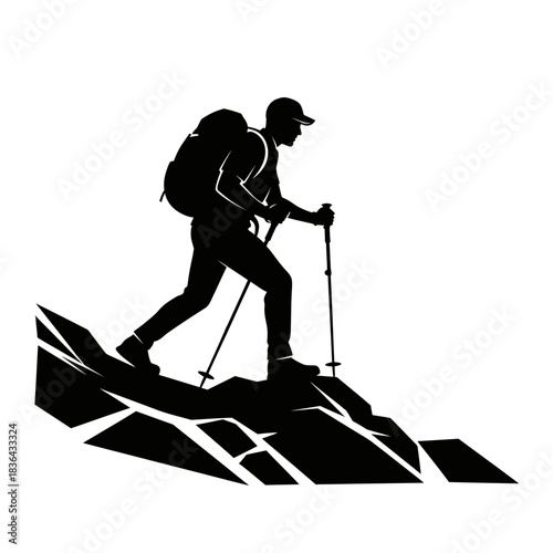 Hiking Explorer Silhouette – Trekking Adventure Mountain Backpack Vector