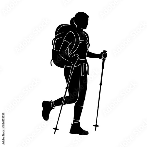 Hiking Explorer Silhouette – Trekking Adventure Mountain Backpack Vector