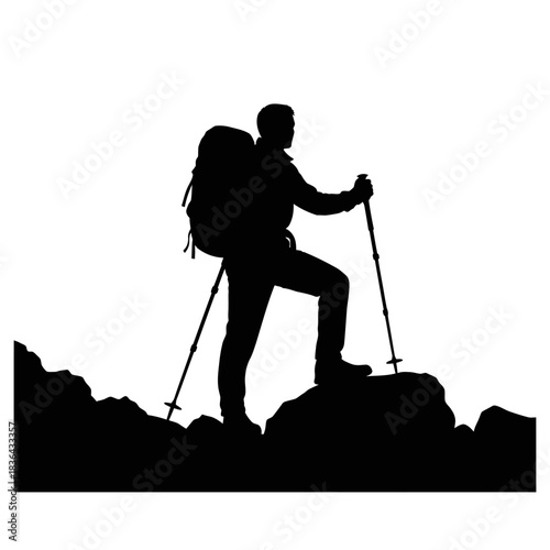 Hiking Explorer Silhouette – Trekking Adventure Mountain Backpack Vector