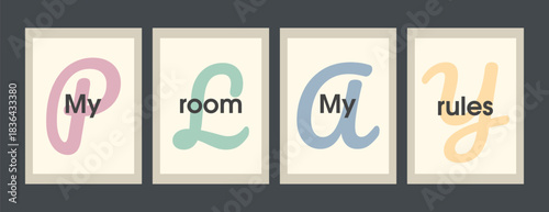 My Room My Rules Cute Playful Kids Wall Art Print for Children Decor poster