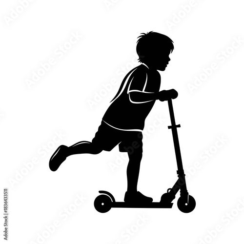 Kids Scooter Silhouette – Child Riding Outdoor Play Vector Art