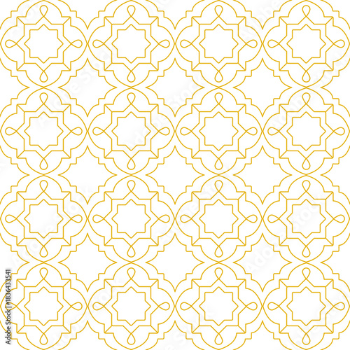 Seamless Islamic geometric pattern with minimalist line art, modern arabesque linework motif, vector tile design for backgrounds and textiles
