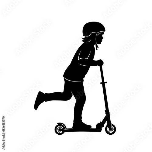 Kids Scooter Silhouette – Child Riding Outdoor Play Vector Art