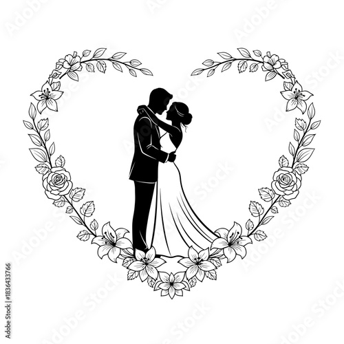 Wedding Couple Silhouette – Bride and Groom Toast Celebration Vector