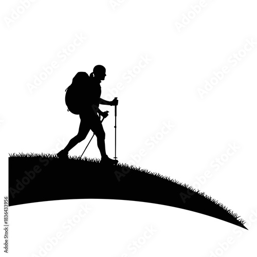 Hiking Explorer Silhouette – Trekking Adventure Mountain Backpack Vector
