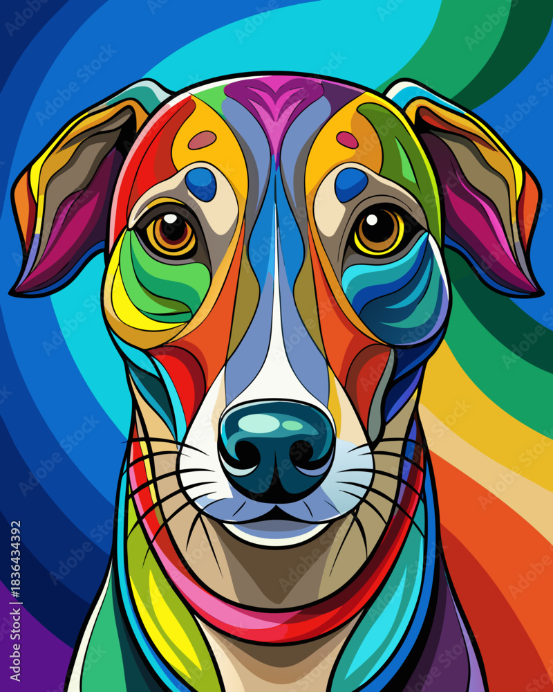 Fototapeta premium Dog real,Stained Glass Style , rainbow color