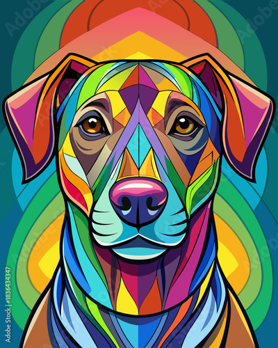Dog real,Stained Glass Style , rainbow color
