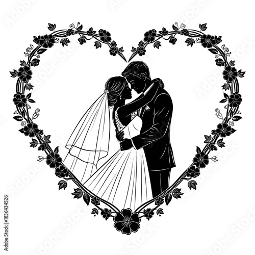Wedding Couple Silhouette – Bride and Groom Toast Celebration Vector