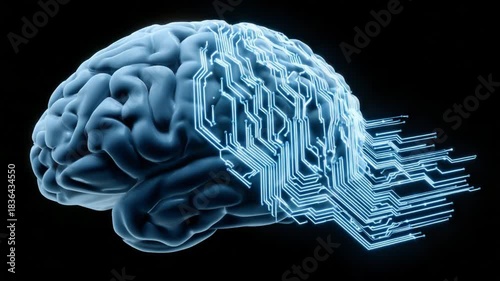 Brain and Circuitry: A visual representation of the human brain intertwined with intricate electronic circuitry, illustrating the fusion of intelligence and technology.