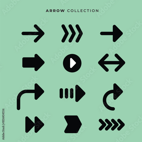 Modern collection of versatile arrow icons providing clear directional cues for user interfaces and graphic design projects