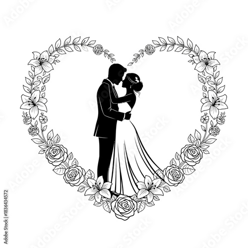 Wedding Couple Silhouette – Bride and Groom Toast Celebration Vector