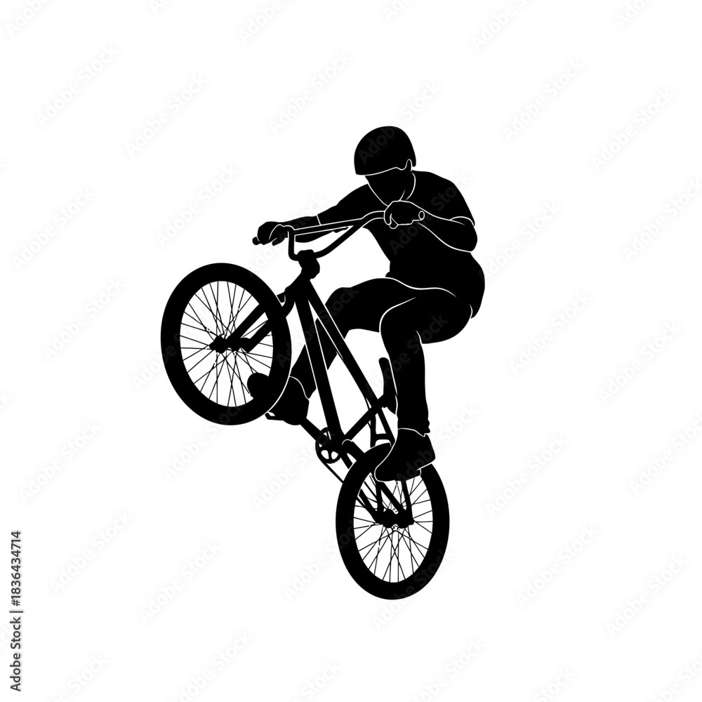 Obraz premium BMX Bike Rider Silhouette – Extreme Cycling Freestyle Stunt Vector