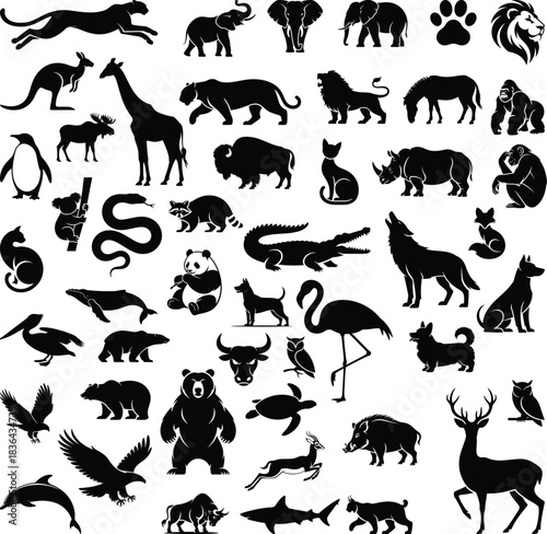 Set of vector animal silhouetteswildlife illustration isolated on transparent background