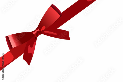 A vibrant red ribbon and bow gracefully positioned on a stark white background